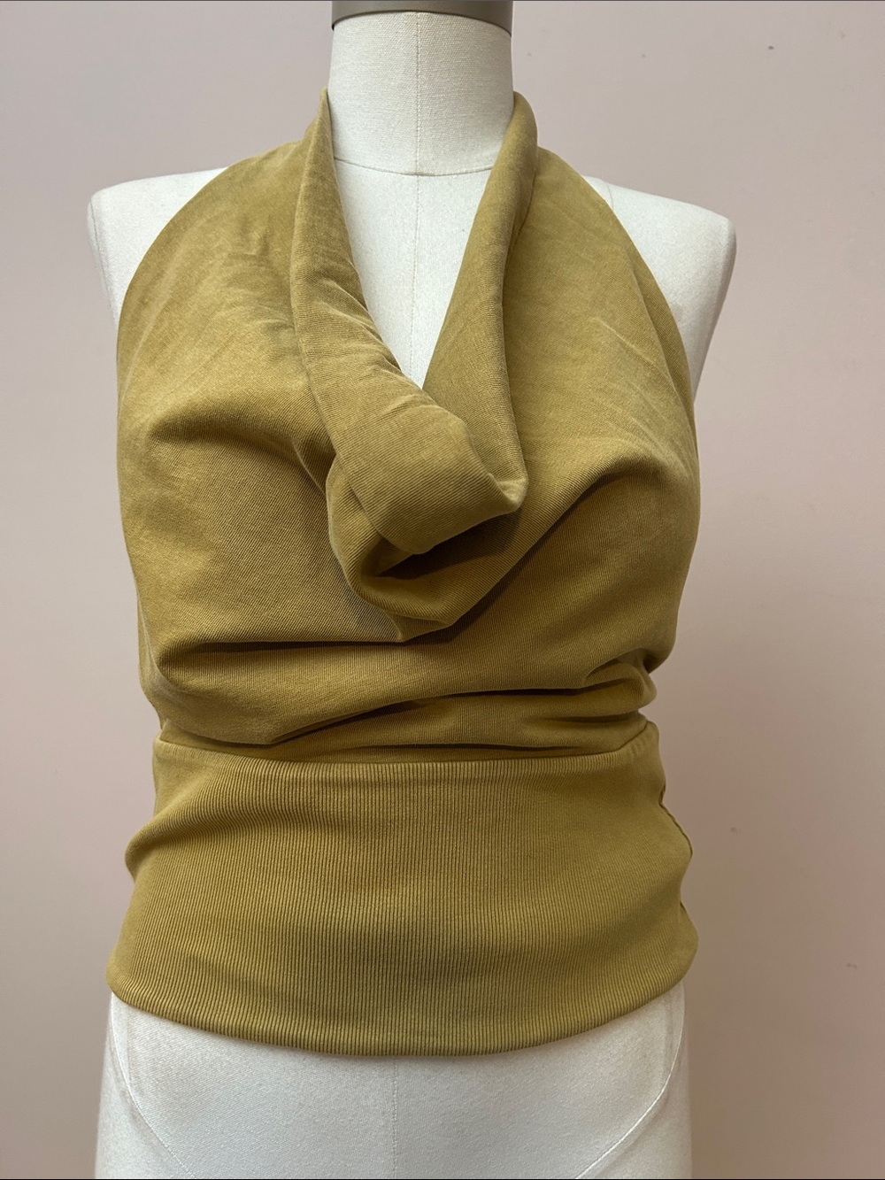 Zara Mustard Draped Cowl Halter Top size XL
